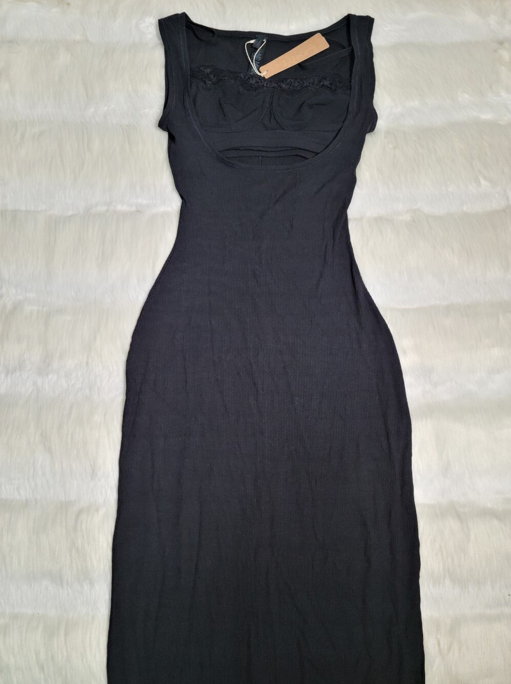 SKIMS Soft Lounge Lace Tank Dress Black Onyx Women XXS NEW